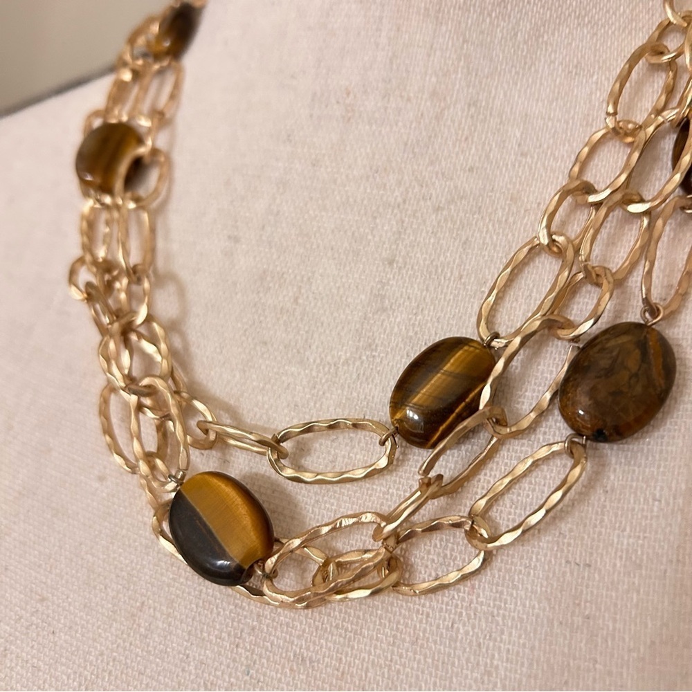 Gold and Brown Resin Beaded Multi-Layer Necklace - Picture 2 of 3